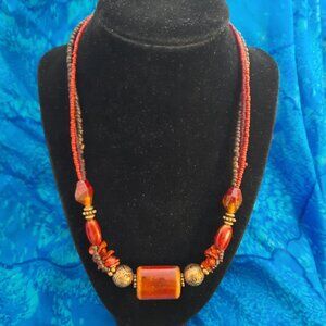 Coldwater Creek Red/Brown Bead Necklace